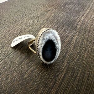 Elegant Black and White Dendritic Agate Stone Ring